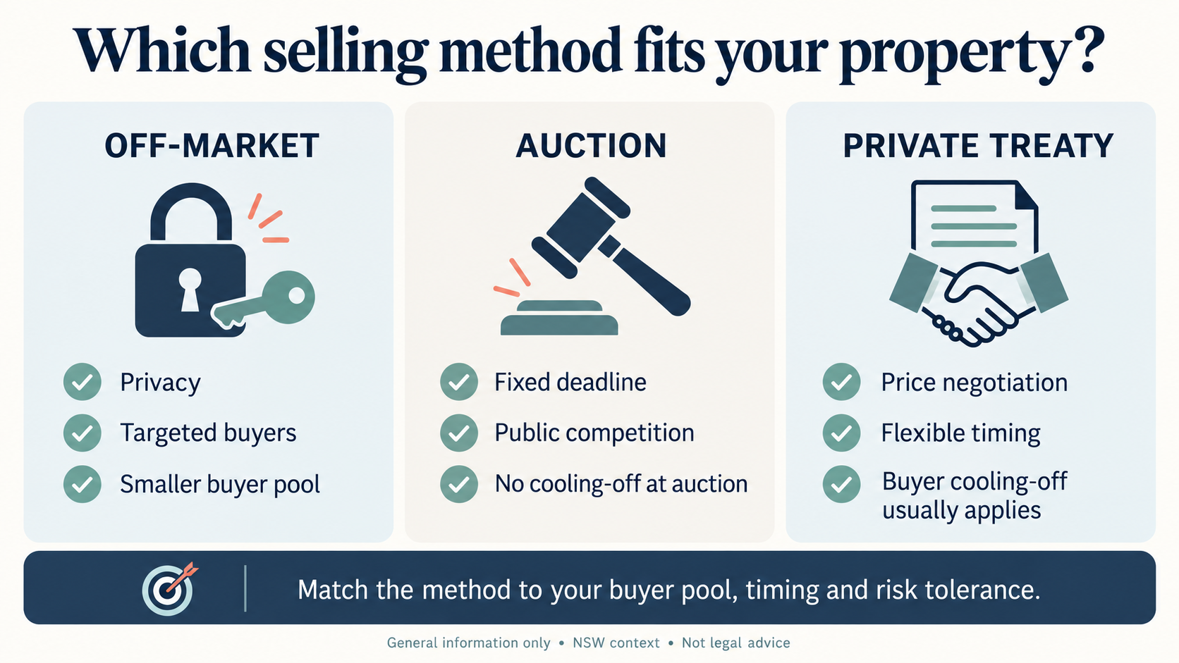 NSW property selling methods comparison: off-market, auction and private treaty